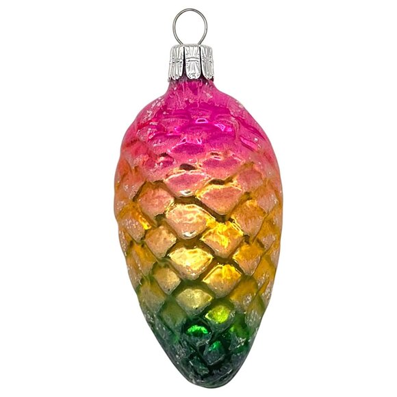 Vtg Czechoslovakian Blown Glass Pinecone Christmas Ornament Gradient 3.5" Czech - Picture 2 of 7